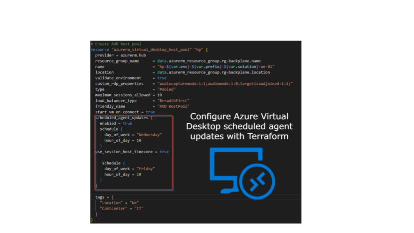 Configure Azure Virtual Desktop scheduled agent updates with Terraform