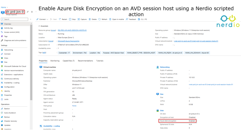 Enable Azure Disk Encryption on an AVD session host using a Nerdio scripted action