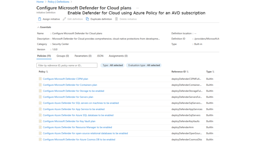 Enable Defender for Cloud using Azure Policy for an AVD subscription